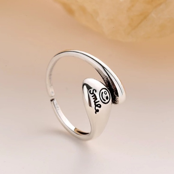 Happy Face Sterling Silver Smile Adjustable Ring - Picture 3 of 7